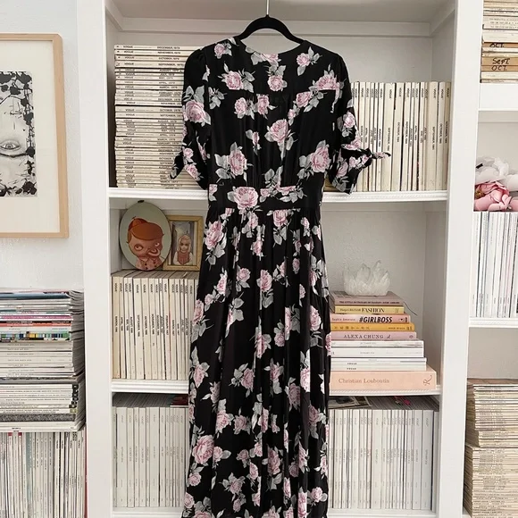 FREE PEOPLE Love of My Life Midi dress black with pink green flower print NWT - Picture 10 of 13